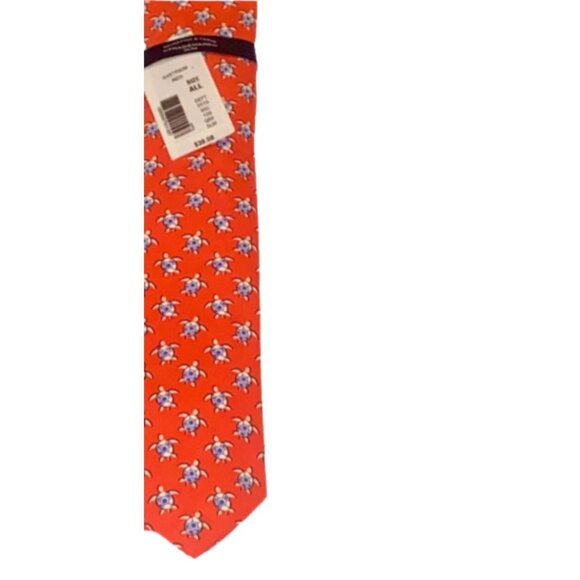 Turtles Necktie Slim Tie Roundtree & Yorke Men’s 100% Cotton Red - Picture 2 of 3